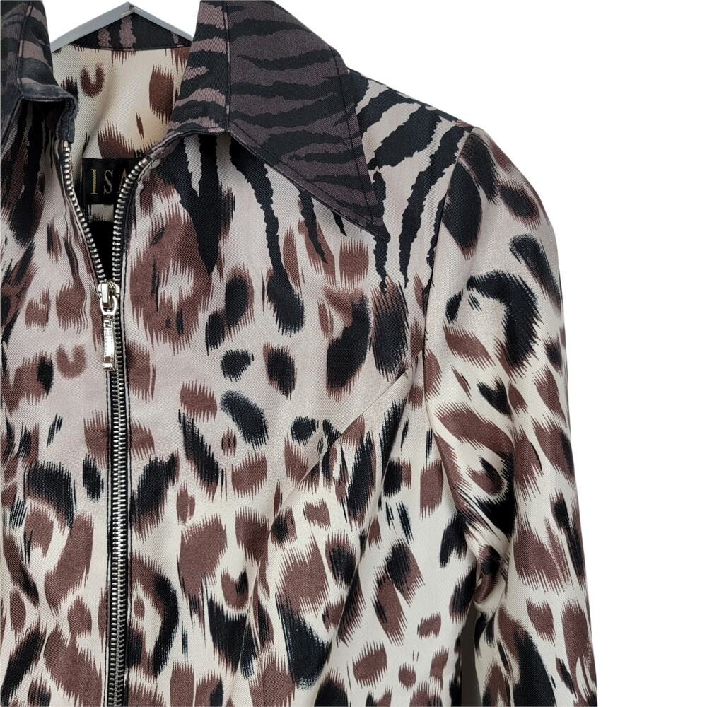 Isabel Graphic Zebra Collar Leopard Print Zip Front Blazer - Size S - Picture 4 of 5
